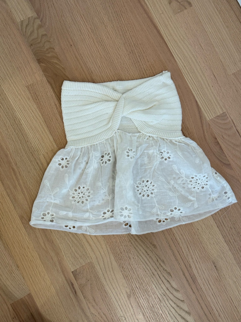 Cream Eyelet Knit Waist Skirt